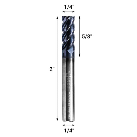 Front view of 1/4 in AlTiN-coated carbide square end mill, 4-flute router bit for steel and alloys