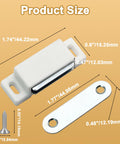 Heavy Duty Magnetic Door Catch Set For Cabinets And Drawers White Finish Six Pack product size dimensions displayed
