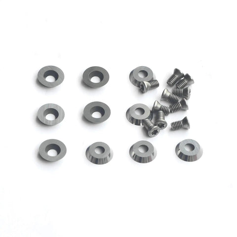 Hard As Nails 12mm Round Carbide Cutter Inserts For Woodworking Lathes And Wood Turning Hollowing Finisher Tools With Mounting Screws Set Of 10 Slick Replacement Bits, includes 10 carbide inserts and mounting screws.