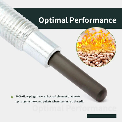 Glow Plug Replacement Kit For Weber SmokeFire EX4 EX6 EPX6 Wood Pellet Grills Smokers Igniters Parts 7009 22510001 22510201 23510001 23510201 Silver 2 Pack showing close-up of glow plug with pellets and flames