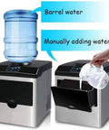 Badass Compact Countertop Ice Maker Churns Fifty Five Pounds Of Crisp Round Cubes Daily with water barrel and manual fill options.
