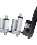 Three Heavy Duty Linear Actuator Electric Motors with varying sizes and shapes for smooth 12V and 24V power delivery.