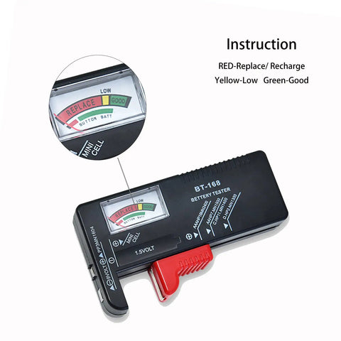 Portable Battery Tester For AA AAA C D 9V And Button Cell Batteries All In One Volt Checker With Pocket Friendly Design And Easy Readout 2 Pack Compact Design For Easy Carry Along, black ABS meter display