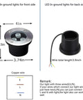 Diagram showing In Ground 3W Landscape LED Well Lights 4 Inch Diameter, 110V 120V High Voltage with dimensions and wiring details.