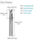 CoCud square-nose end mill router bit, 14mm cutting diameter, 12mm shank, 26mm flute length, HSS-AL, 2 flutes.