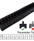 Eight interchangeable dies for Beefy 10 Ton Hydraulic Crimping Tool with parameter table for cable lug terminals.