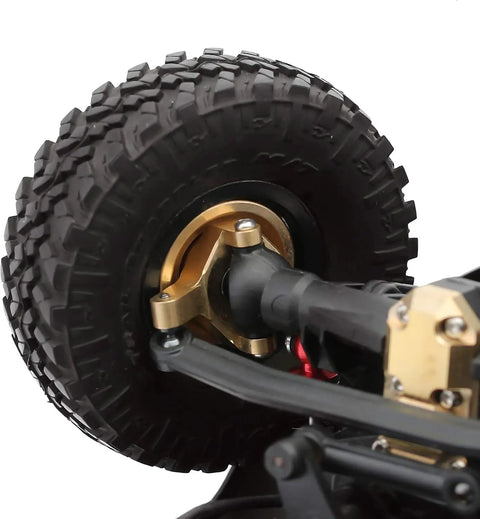 Close-up of Beefed Up Brass Steering Knuckles RC Counterweight Set For 1/24 Crawler Cars 8g Each Improves Tire Grip And Stability