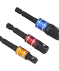 Versatile 1/4 Inch Hex To Square Drive Socket Adapter Kit With Detent Ball Locking For Electric And Pneumatic Impact Wrenches Screwdriver Tools That Rock, 3pc chrome steel