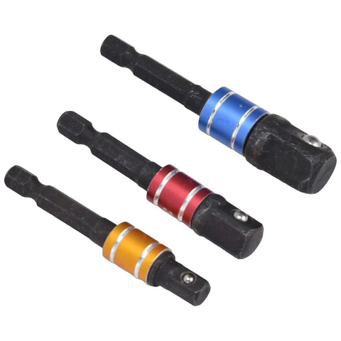 Versatile 1/4 Inch Hex To Square Drive Socket Adapter Kit With Detent Ball Locking For Electric And Pneumatic Impact Wrenches Screwdriver Tools That Rock, 3pc chrome steel