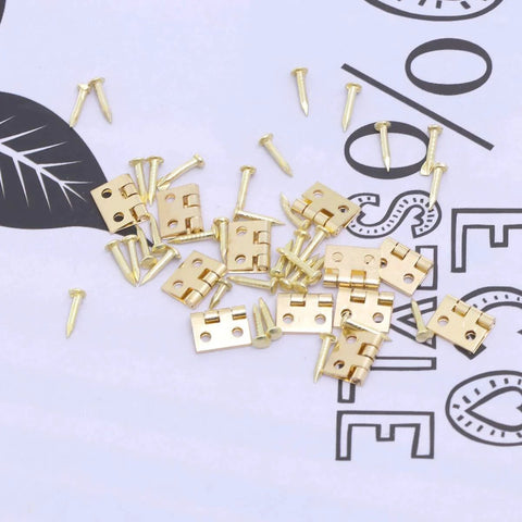 Mini Brass Cabinet Hinges For 1 To 12 Dollhouse Furniture With 48 Screws, 12 Pcs Durable DIY Closet Hinges displayed.