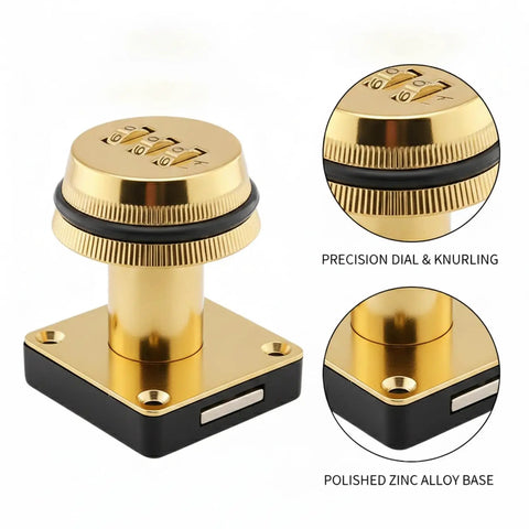 Three Digit Mechanical Cam Lock For Drawers And Cabinets 1 Pack Gold Zinc Alloy Security Lock with knurled precision dial