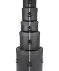 Complete 5 Piece Nested Instrument Case Bundle Featuring Hardcore Foam Cushioning And Dependable Stacking Build, black drum cases stacked.
