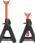 Front view of two red VEVOR 6-ton jack stands with black bases; adjustable serrated posts, 2-pack