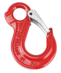 Clevis Slip Hook G80 Rotary Eye Hoist Hook With Lock for Safe Lifting, red forged steel rigging hardware for logging and industrial use.