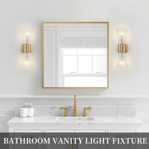 Mid Century Modern Crystal Glass Shade 2 Light Gold Brushed Brass Wall Sconces For Indoor Up Down Vanity Lights in bathroom