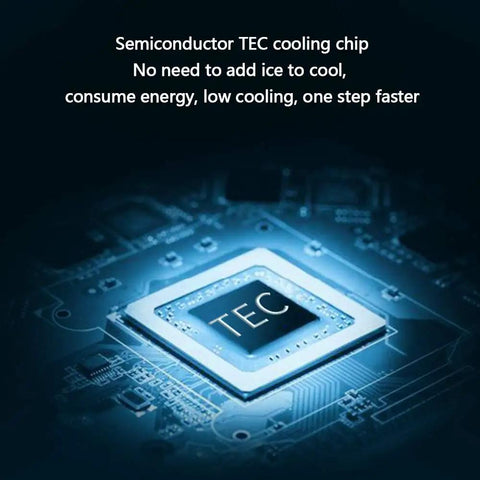 Smart Desktop Beverage Chiller With Rapid Freeze And Instant Heat Mode Made From Food Grade Aluminum For Your Morning Brew This Deskside Cup Is A Total Game Changer For Keeping Drinks Ice Cold Or Piped Hot Anytime showing TEC cooling chip on circuit board.