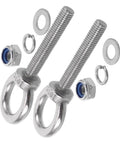 Stainless Steel Eyebolt M10x60 Threaded Anchor Eye Bolt For Concrete Mounting Beefy Heavy Duty Wall And Ceiling Use With Nuts And Anti Loosening Washers, shown with washers and nuts