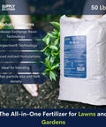 Bag of 10-10-10 Lawn And Garden Granular Fertilizer With Micronutrients For Soil Health, Blooms And Roots, Safe For Veggies, 50 pound bag.