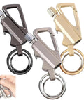 Three Infinity Lighter With Multitool Keychain Bottle Opener Reusable Windproof Waterproof Metal Lighters in bronze, silver, and gold.