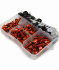 Universal Motorcycle Fairing Bolt Kit With 5mm And 6mm Allen Wrenches, Screws, Grommets, Nuts, Bolts, Washers, Orange