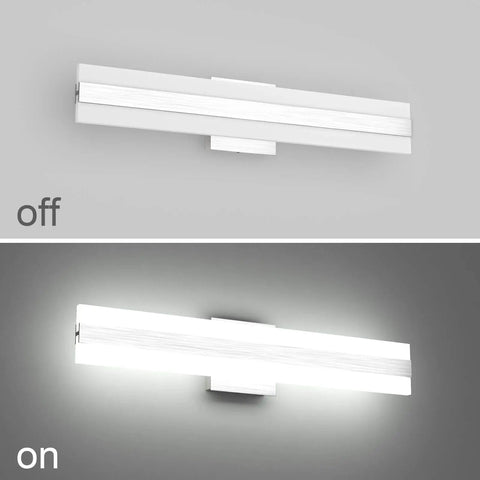 24W Up And Down LED Vanity Light In Brushed Silver Aluminum, Sleek Modern Frosted White Acrylic Bath Wall Fixture, 23.6 Inch, 6000K Cool Daylight, Minimalist Design For Bright, Even Bathroom Illumination; top image off, bottom image on