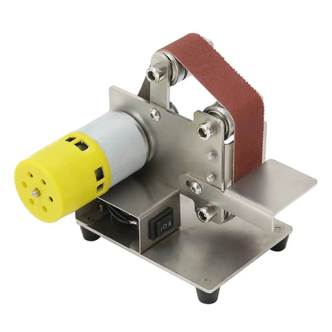 Mini Electric Belt Sander, Compact Handheld DIY Polisher, Sharpener & Grinder For Wood Sanding, showing motor and sanding belt.