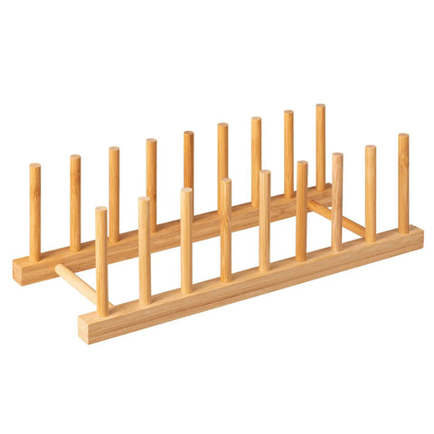 Top Shelf Bamboo Dish Drying Rack Stand Multi Purpose Plate Drainer For Kitchen Counter, sturdy bamboo design with multiple slots.