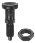 Heavy Duty Carbon Steel M12 Spring Plunger with steel lock nuts for industrial machinery setup and clamping tasks.