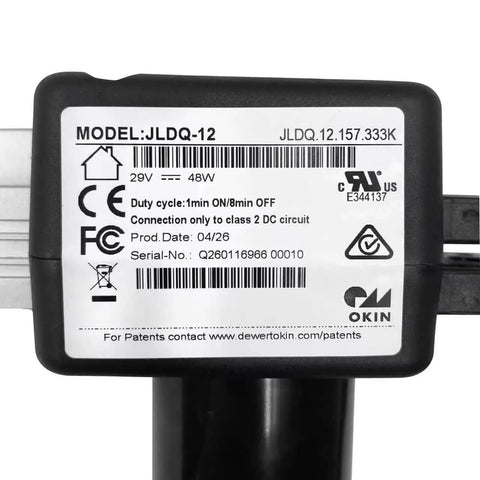 Power Recliner Actuator Replacement Kit JLDQ-12.157.333K label view with model details and certification marks.