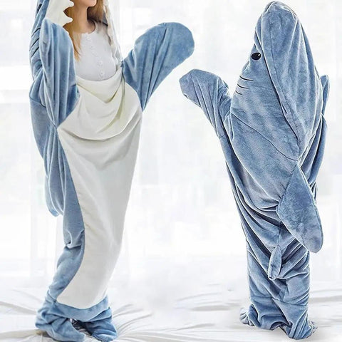 Cozy Shark Blanket Hoodie For Adults Wearable Sleeping Bag With Fin And Tail Flap Design Perfect For Lounging At Home