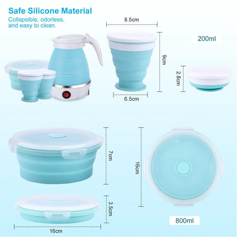 On The Go Portable Electric Kettle 600ml Foldable Tea Coffee Kettle With Collapsible Cup Set Fast 5 Minute Boil BPA Free Food Grade Silicone 110V 400W Ideal For Camping Office Travel