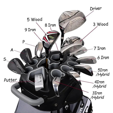 TLock Golf Cart Bag With 14 Way Top Organizer And Quiet Rattle Free Design, displaying clubs in designated slots, grey bag.
