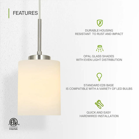 Mini Pendant Ceiling Light Fixture 60W E26 Socket 120V Dimmable Compatible With LED CFL Incandescent Bulbs ETL Listed Hanging