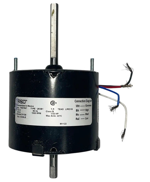 No Fuss HVAC Blower Motor Replacement Upgrade, Small Horsepower, 1550 RPM, 115 Volt, Plug And Play Fitment, Smooth Operator Design For Dependable Daily Home Climate Runs, D1139 Compatible motor with labeled wiring connections.