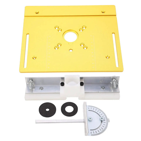 Solid As Rock Aluminum Router Table Insert Plate With Precision Spacers For Woodworking Benches DIY Garages and Milling Setup, gold tone, ruler marks