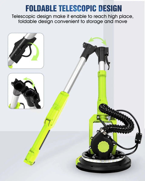 Drywall Sander With Vacuum Dust Collection, 7.2 Amp Copper Motor, foldable handle design for easy storage and use.