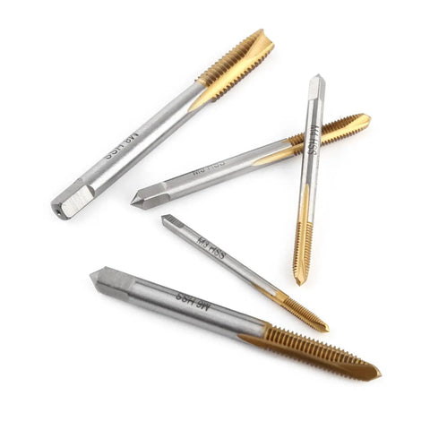 Jiawu 5 Pcs Coated Hss Thread Tap Kit M8 With Forward Chip Ejection For Cutting And Repairing Damaged Metal Threads In Your Garage Works Like A Charm. M8 HSS taps