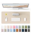 Leather Desk Pad Protector For Home Office, Big Non Slip PU Leather Desk Mat with monitor, keyboard, and mouse setup