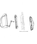 Involute Sliding Patio Door Handle Set White, 2-Piece Inside Handles with Dual Thumb Latches for Thick Doors diagram