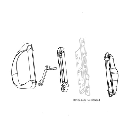 Involute Sliding Patio Door Handle Set White, 2-Piece Inside Handles with Dual Thumb Latches for Thick Doors diagram
