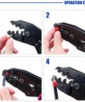 Operation steps using insulated ferrule connectors with crimping tool from 200 Pcs Wire Ferrule Kit With Insulated Ferrule Connectors For 6 AWG Cables Copper Cord End Terminals In Five Colors Black Red Blue Green Yellow Durable Crimp Pins For Electrical Wiring Projects Great For DIY And Pro Use