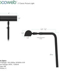 5 Inch LED Picture Light In Black With Plug In Adapter Fully Adjustable Height And Tilt Brightness Control Warm White 2700K
