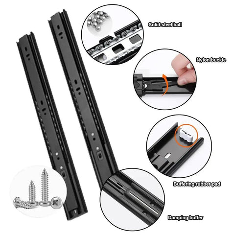 Soft Close Drawer Slides 6 To 40 Inch Side Mount Rails Black Full Extension 3 Section Ball Bearing Runners With 100 Lb Load Capacity