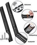 Soft Close Drawer Slides 6 to 40 Inch Side Mount Rails Black Three Section Full Extension Heavy Duty 100 Lb Load Capacity Metal Ball Bearing