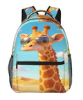 Cool Giraffe Desert Sunglasses Double Shoulder Backpacks Ideal For Work Hiking Travel And School Go To Everyday Carry Lightweight Laptop Backpack With Large Capacity Premium Polyester Canvas Daypack featuring giraffe with sunglasses print