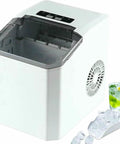 Snap This Ultra Fast Countertop Ice Maker Onto Any Shelf And Pull Out Chilled Bullet Cubes In Minutes using a clear lid and grippy scoop.