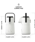 Two views of Thermal Coffee Carafe 74oz Stainless Steel Vacuum Insulated Water Jug For Hot Or Cold Beverages Big Double Wall Dispenser