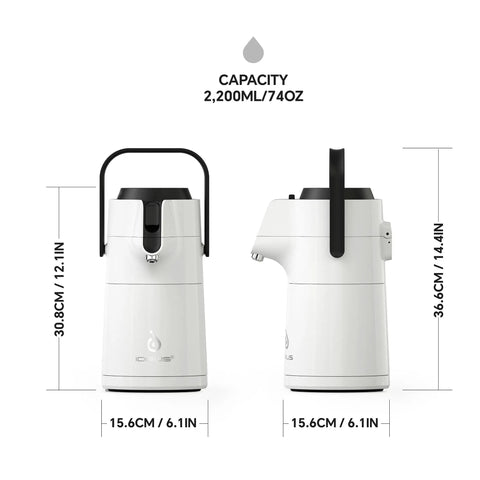 Two views of Thermal Coffee Carafe 74oz Stainless Steel Vacuum Insulated Water Jug For Hot Or Cold Beverages Big Double Wall Dispenser
