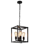 Black 4 Light Lantern Chandelier Farmhouse Vibe Pendant Light With Adjustable Height Rustic Cage Industrial Hanging Fixture