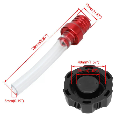 Gas Fuel Tank Cap With Vent Breather Tube For 50cc To 125cc ATV Quad Fits Tao Tao Coolster Roketa Sunl Kazuma Baja And Other Chinese Brand ATVs Easy Install Dope Replacement, shown with dimensions